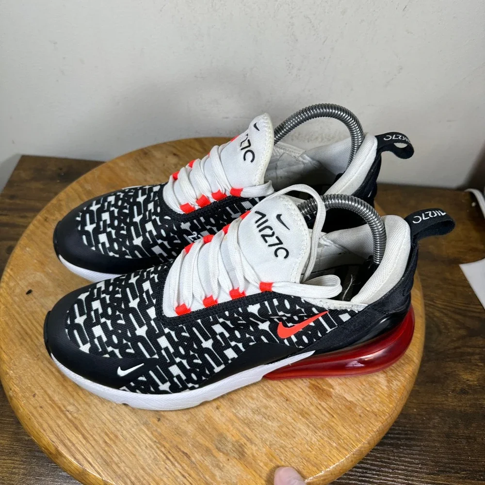 Nike Air Max 270 Black White Red Geometric Sneakers AR0021-001 Womens 8.5 7Y